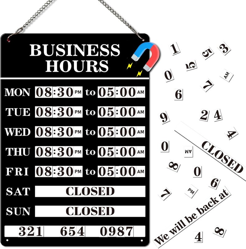 Magrooyar Magnetic Changeable Business Hours Sign, Metal Hours of Operation Signs for Business, Store Hours Sign for Glass Door or Window (BLACK) - Image 1